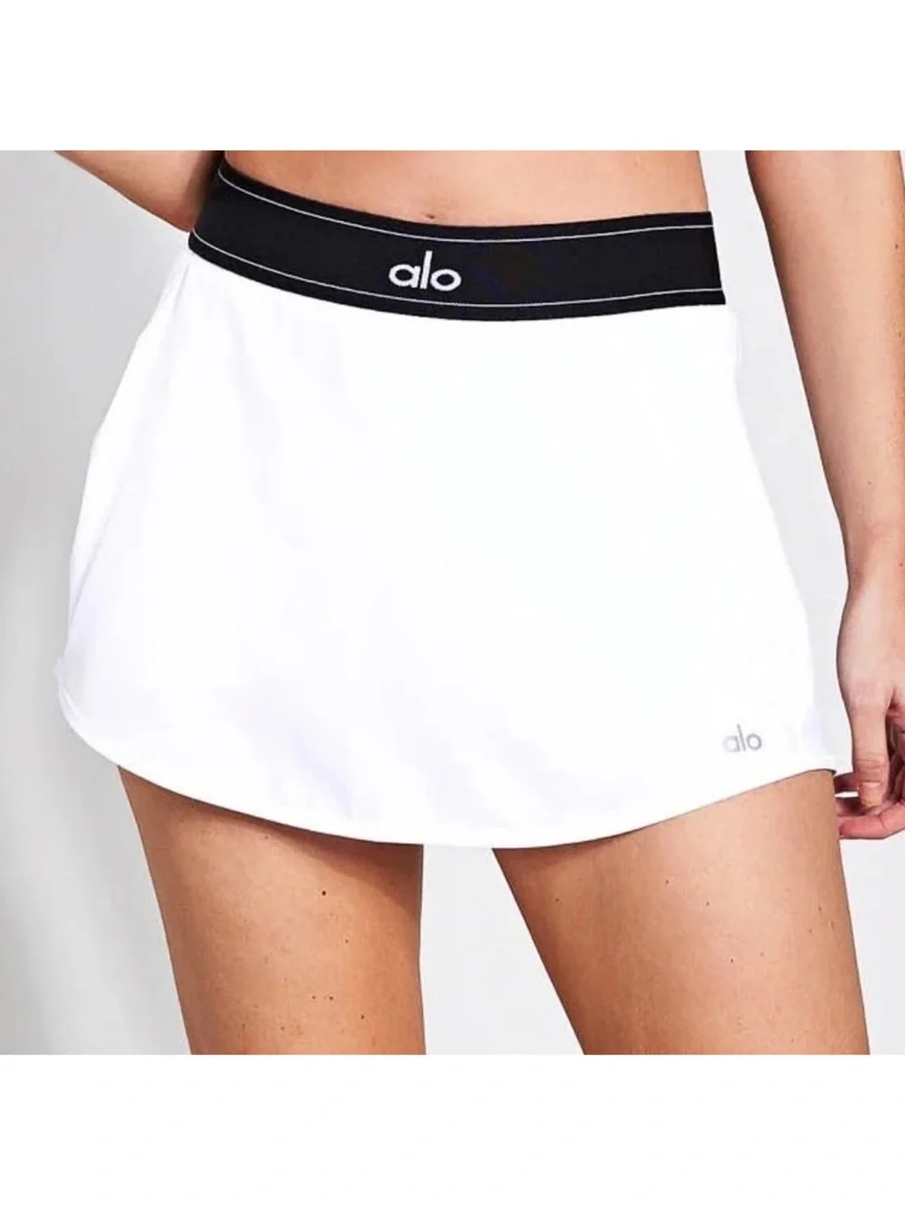 ALO Yoga White Mini Skirt with Black Waistband